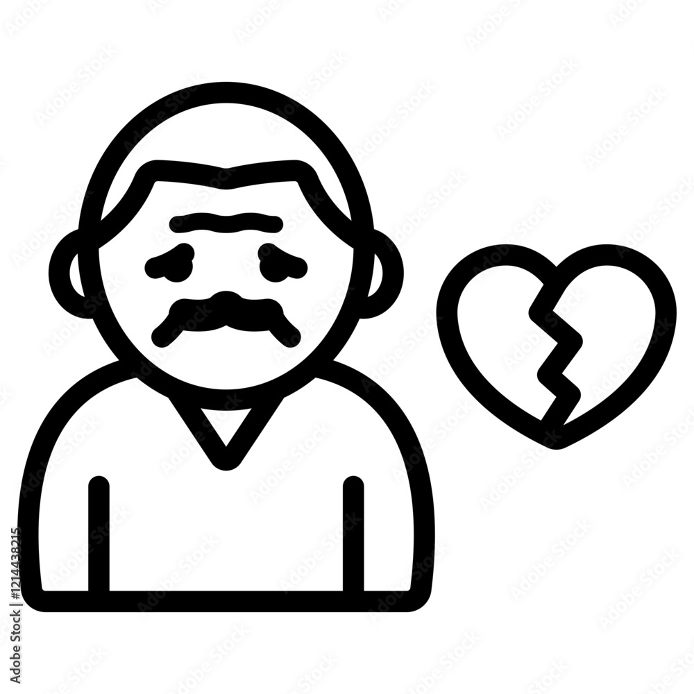 Naklejka premium 깨진 하트와 우울한 할아버지 아이콘