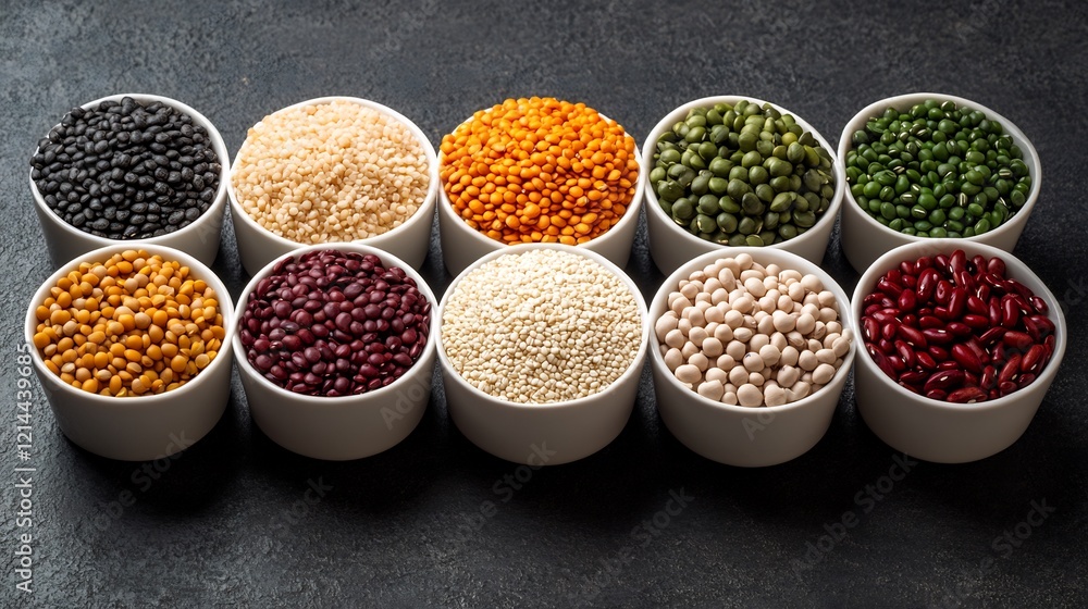 Assortment of Legumes and Grains in Bowls Assortment of Legumes and Grains in Bowls