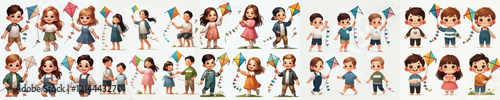 vector set of small children holding kites