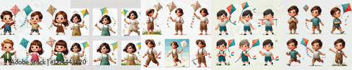 vector set of small children holding kites