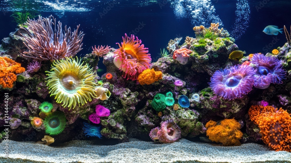 Fototapeta premium Vibrant Underwater Scene with Colorful Anemones