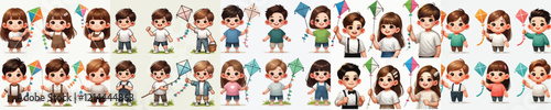 vector set of small children holding kites