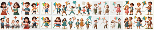 vector set of small children holding kites