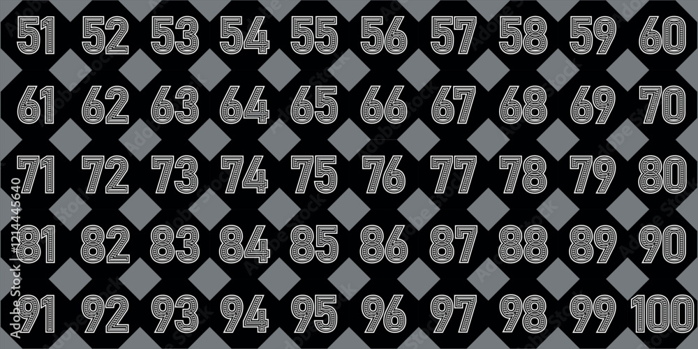 Numbers, 51 to 100 black and white custom octagonal premium education icons Numbers, 51 to 100 black and white custom octagonal premium education icons