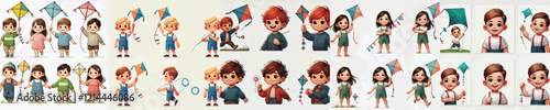 vector set of small children holding kites