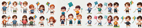vector set of small children holding kites