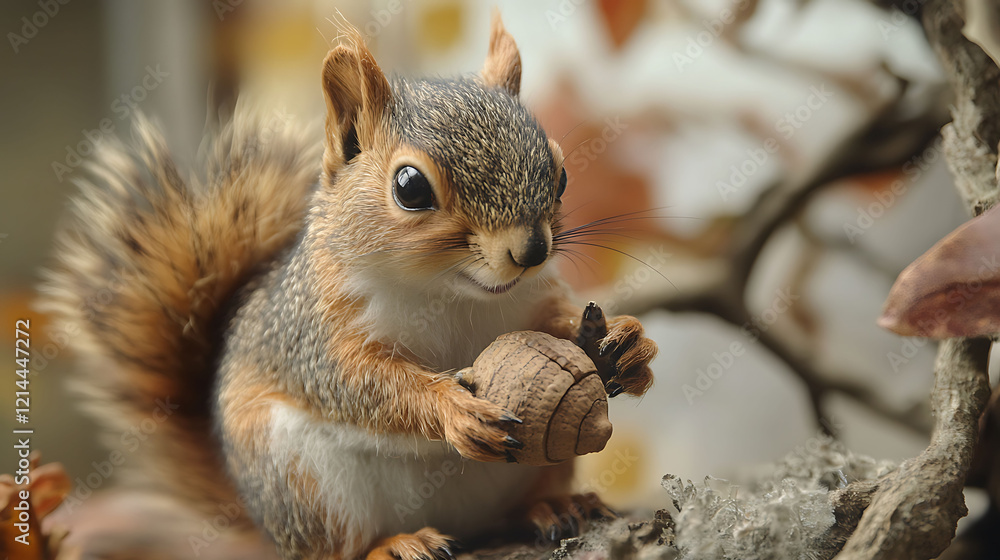 Fototapeta premium A stuffed squirrel with an acorn in its hands