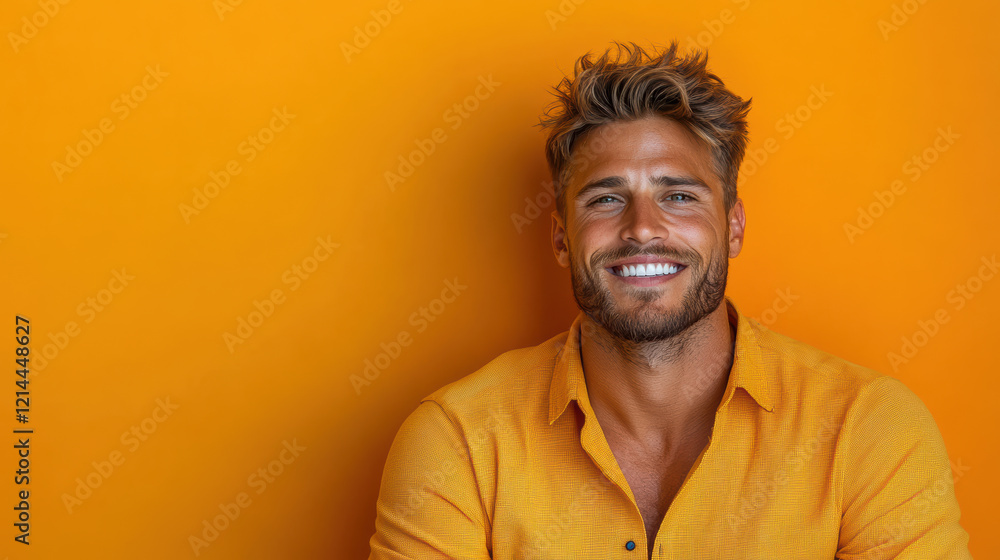 Obraz premium man with charming smile against bright orange background