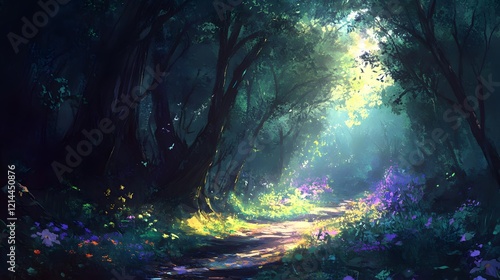 Wallpaper Mural Magical Forest Path  Sunlit Woodland Trail  Fantasy Nature Scene Torontodigital.ca