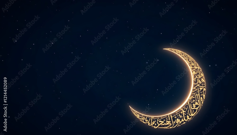 Fototapeta premium Glowing Crescent Moon Night Sky Islamic Art