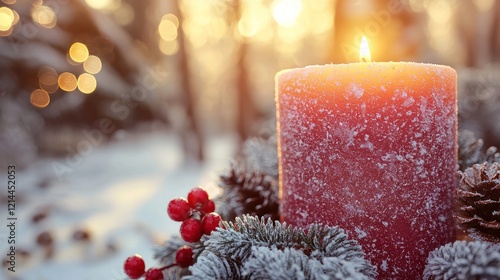 Warm Candlelight in a Snowy Winter Scene