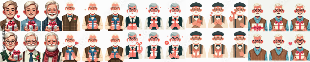 vector set of grandfather characters holding gifts vector set of grandfather characters holding gifts