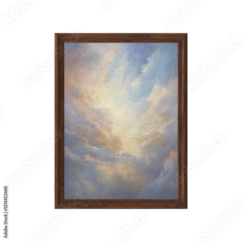 3d render of a picture oil painting in wooden frame, painting of a sky	