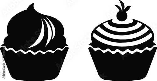 cup cake icon set.Sweet cake icon based logo design editable vector file. cup cake, slice cake, pasty, birthday cake.cake icon Design in thin line vector style. Simple Vector Illustration Logo.