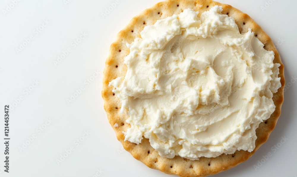 Cream cheese spread on a cracker against white background Cream cheese spread on a cracker against white background