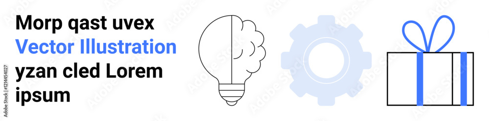 Light bulb, gear, and gift box with blue accents beside text block. Ideal for concepts such as creativity, innovation, problem-solving, engineering, technology productivity and teamwork. Landing Light bulb, gear, and gift box with blue accents beside text block. Ideal for concepts such as creativity, innovation, problem-solving, engineering, technology productivity and teamwork. Landing