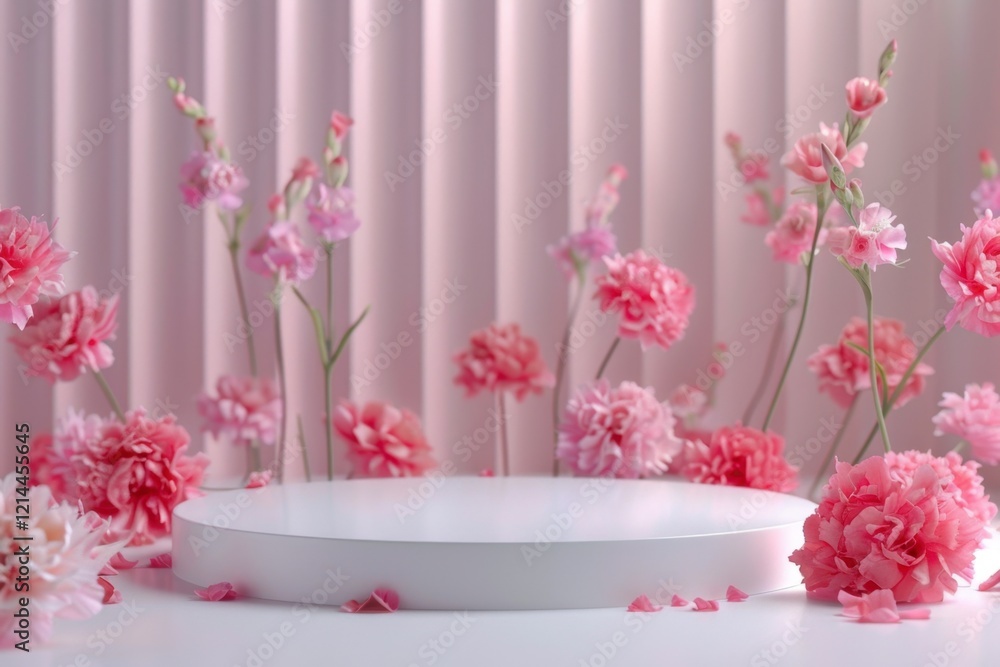 Floral Arrangement with Pink Carnations on a Round Display Platform Floral Arrangement with Pink Carnations on a Round Display Platform