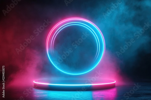 Wallpaper Mural Neon Circle and Platform: Futuristic Glowing Background. Torontodigital.ca