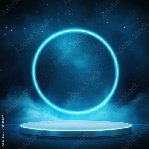 Wallpaper Mural Futuristic Neon Circle Display Platform with Starry Night Background. Torontodigital.ca