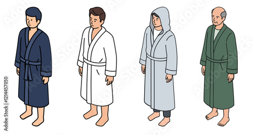 set of 4 isometric man in a robe isolated vector object