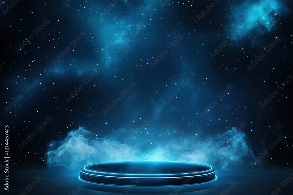 Futuristic Neon Platform in a Cosmic Nebula Background. Futuristic Neon Platform in a Cosmic Nebula Background.