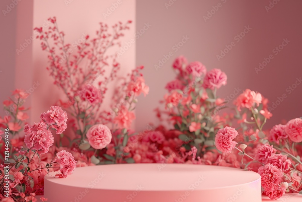 Soft Pink Floral Arrangement on Minimalist Display Platform Soft Pink Floral Arrangement on Minimalist Display Platform
