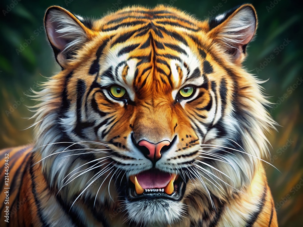 Naklejka premium Majestic Tiger Head Portrait: Powerful Predatory Animal Drawing