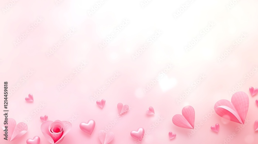 Romantic Pink Rose and Hearts Valentine's Day Background Romantic Pink Rose and Hearts Valentine's Day Background