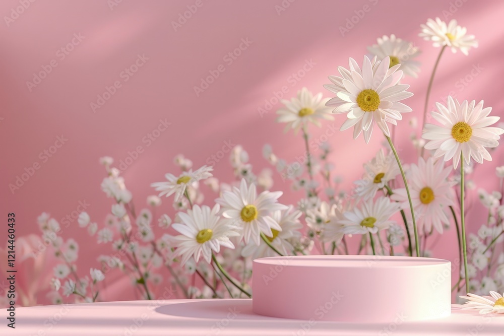 Delicate White Daisies with Soft Pink Background for Display Setup Delicate White Daisies with Soft Pink Background for Display Setup