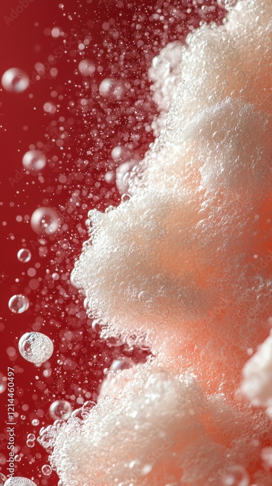Fototapeta premium Bubbles Floating in Vivid Red Background