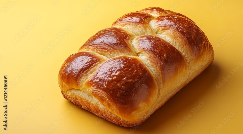 Golden Brioche Loaf on Yellow Background Golden Brioche Loaf on Yellow Background