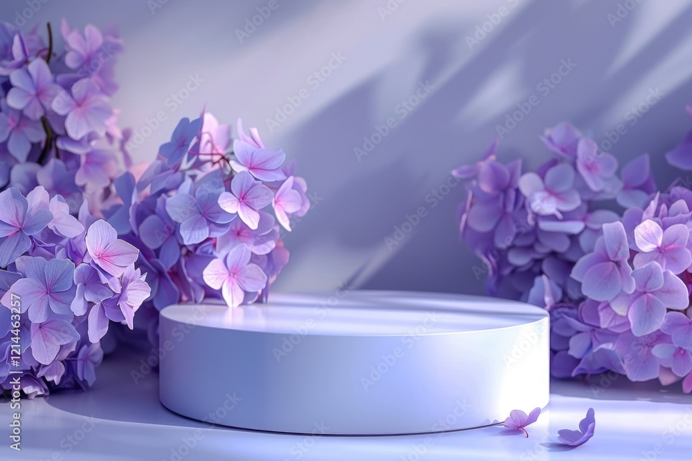 Elegant Floral Display with Circular Platform and Soft Shadows Elegant Floral Display with Circular Platform and Soft Shadows