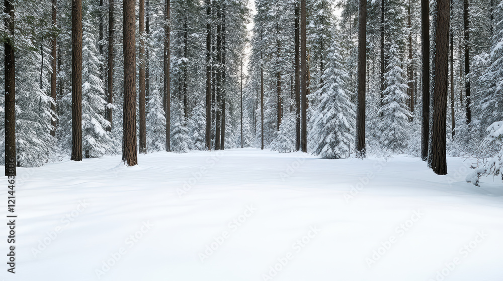 serene snow covered forest with tall trees and peaceful atmosphere serene snow covered forest with tall trees and peaceful atmosphere