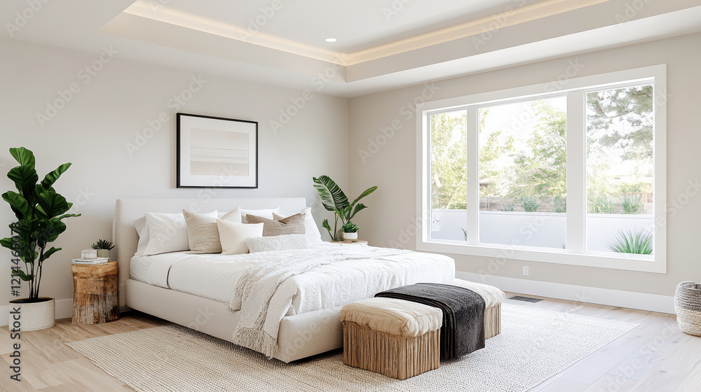 Serene bedroom with calming color palette and soft textures for relaxation Serene bedroom with calming color palette and soft textures for relaxation