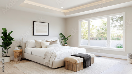 Serene bedroom with calming color palette and soft textures for relaxation