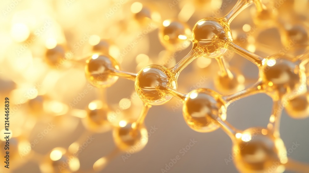 Close-Up View of Golden Molecular Structure with Glowing Background Close-Up View of Golden Molecular Structure with Glowing Background