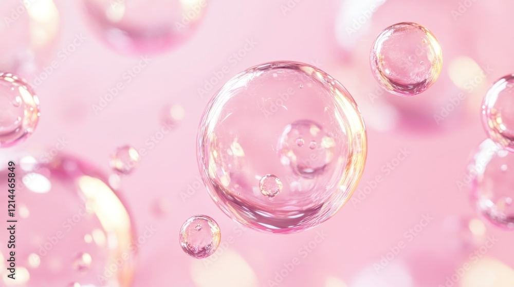 Transparent Bubbles on Pink Background with Soft Highlights and Reflection Transparent Bubbles on Pink Background with Soft Highlights and Reflection