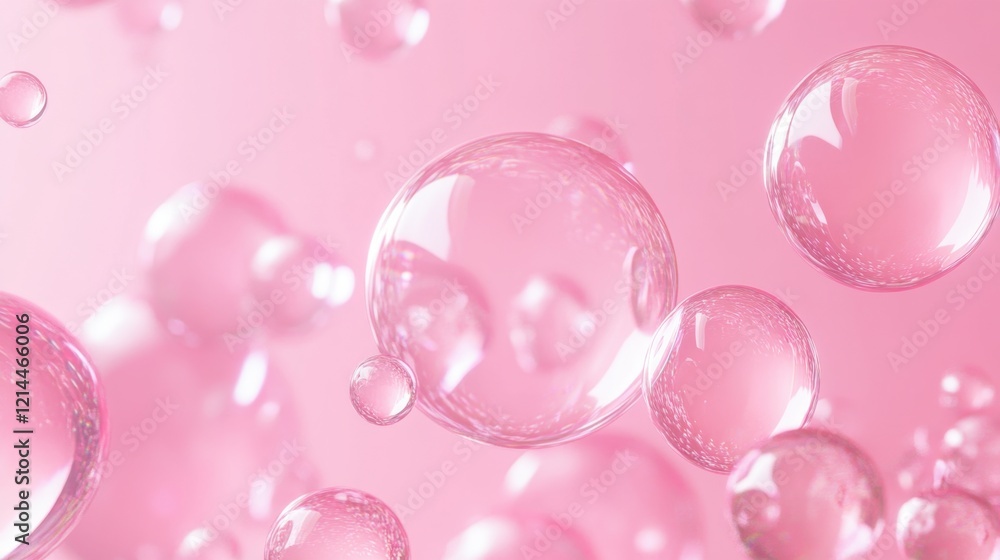 Soft Pink Bubbles Floating on a Gentle Background with Light Reflections Soft Pink Bubbles Floating on a Gentle Background with Light Reflections