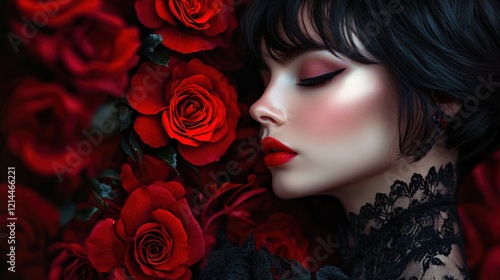 Wallpaper Mural Elegant Woman Among Vibrant Red Roses Torontodigital.ca