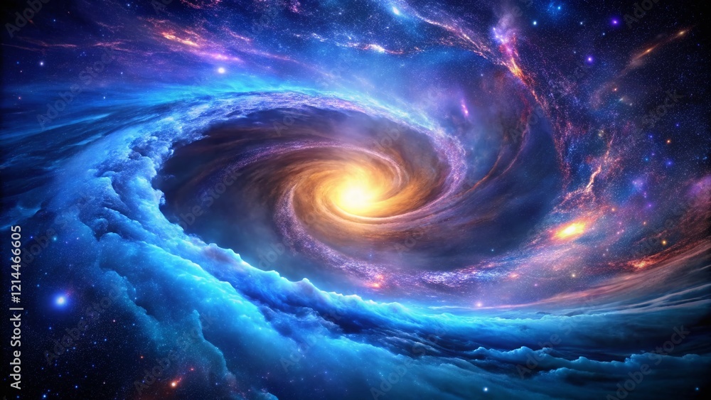 Obraz premium Mesmerizing Cosmic Whirlpool: Galactic Energy and Light in the Dark Universe