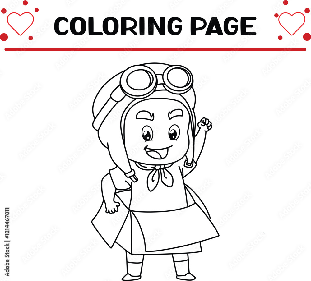 Obraz premium boy with pilot helmet is wearing box coloring page for kids