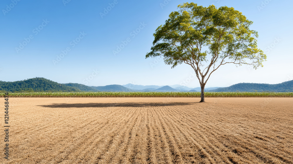 solitary tree stands in barren field, highlighting deforestation impact