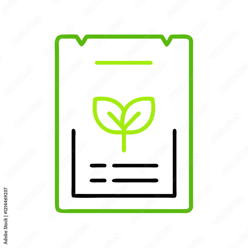Icon of seed packet representing ecology with vibrant green colors and transparent background 