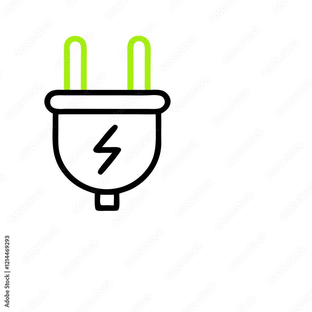 Icon of electric plug promoting ecology with vibrant green colors and transparent background 
