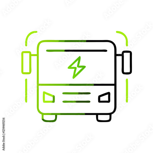 Icon of electric bus promoting ecology with vibrant green colors and transparent background 