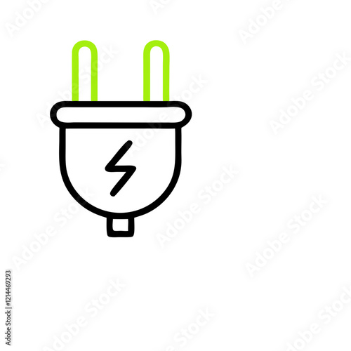 Icon of electric plug promoting ecology with vibrant green colors and transparent background 
