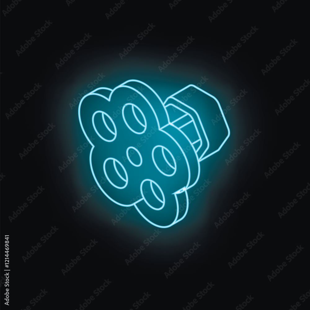 Neon blue gas burner glowing on dark background, isometric view Neon blue gas burner glowing on dark background, isometric view