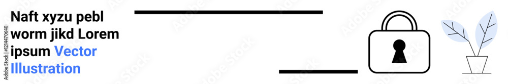 Padlock symbol on right, representing security. Plant on bottom right adds aesthetic balance. Ideal for cybersecurity, data protection, online privacy, website security, secure payment, safe Padlock symbol on right, representing security. Plant on bottom right adds aesthetic balance. Ideal for cybersecurity, data protection, online privacy, website security, secure payment, safe