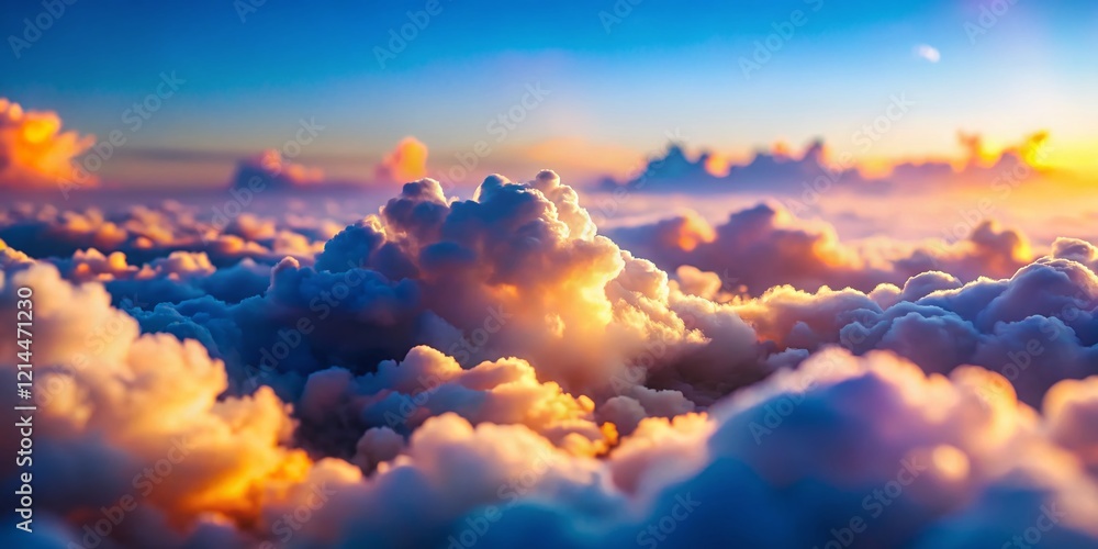 Fototapeta premium Miniature Cloud Formation: Whimsical Tilt-Shift Landscape of Fluffy Clouds