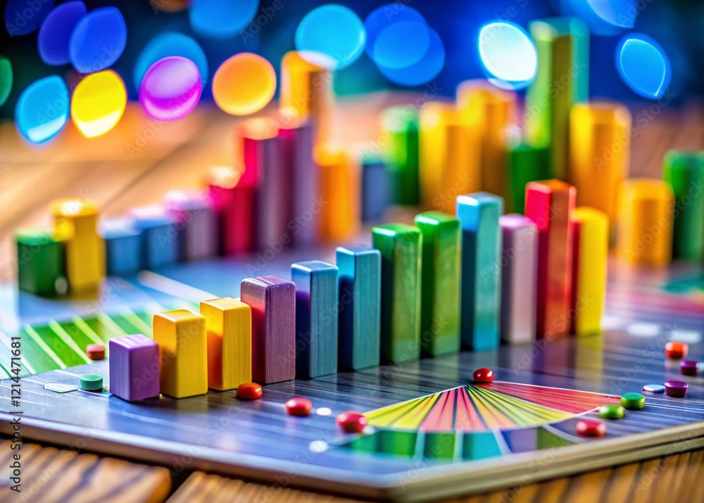 Obraz premium Miniature Data Visualization: Tilt-Shift Bar Graphs, Line Charts & Progress Circles